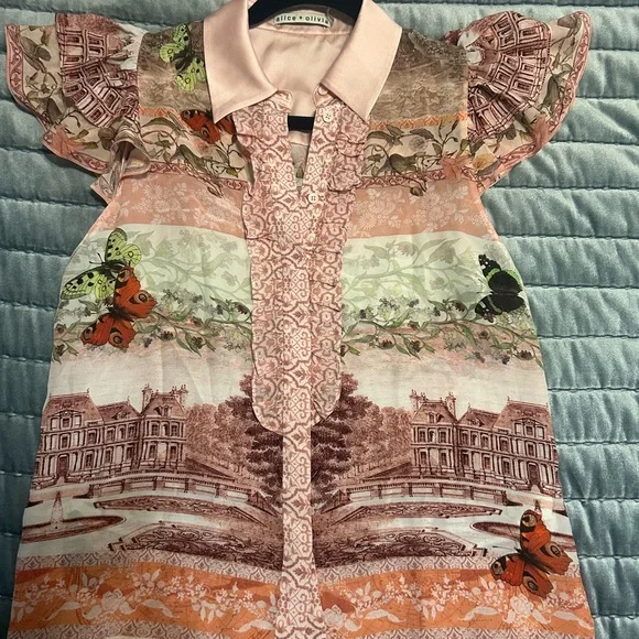 Alice + Olivia Multicolor Blouse with Pink Collar - Picture 3 of 11